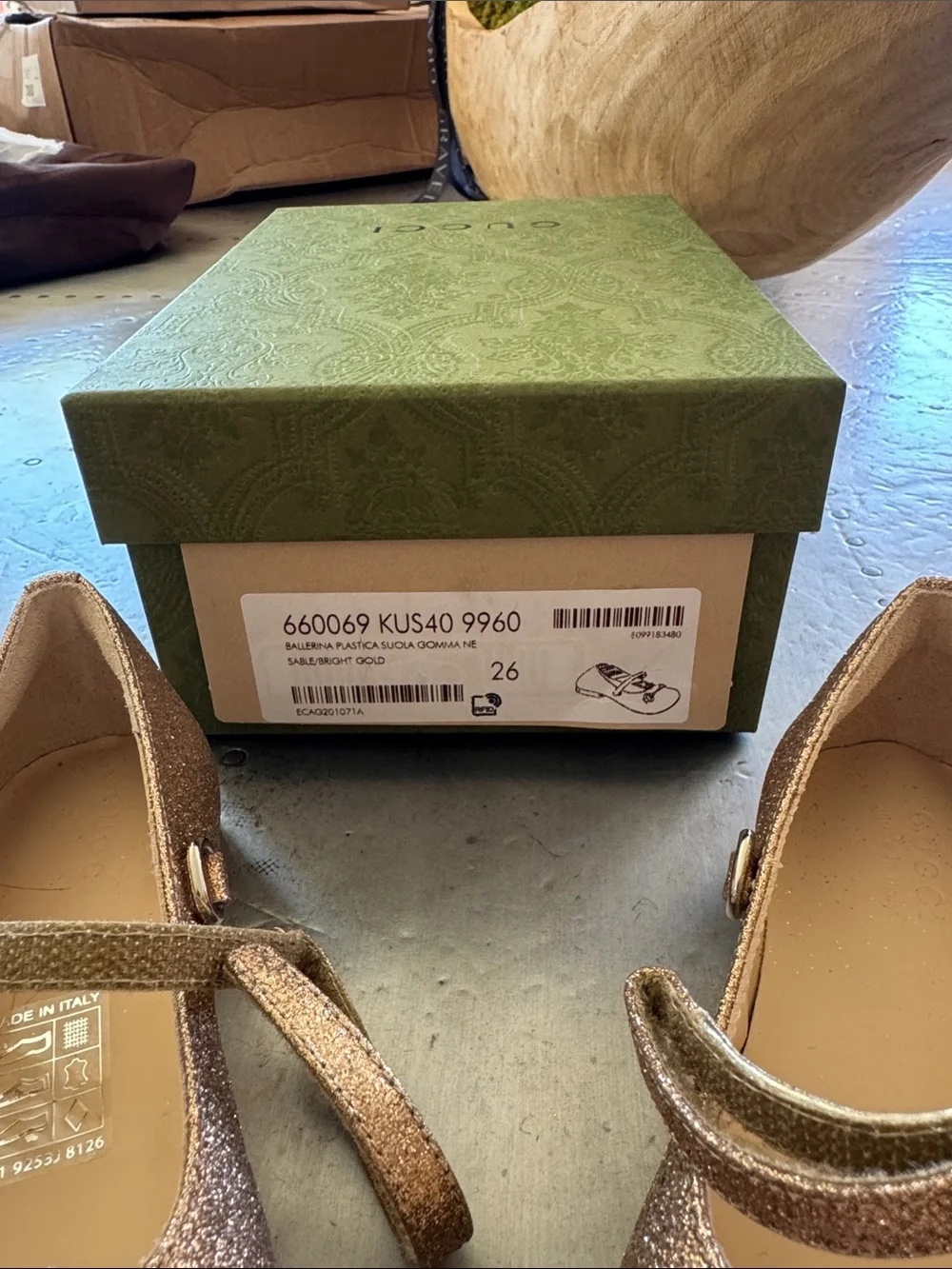 Gucci Metallic Rose Gold Girl's Horsebit Mary Jane Flats